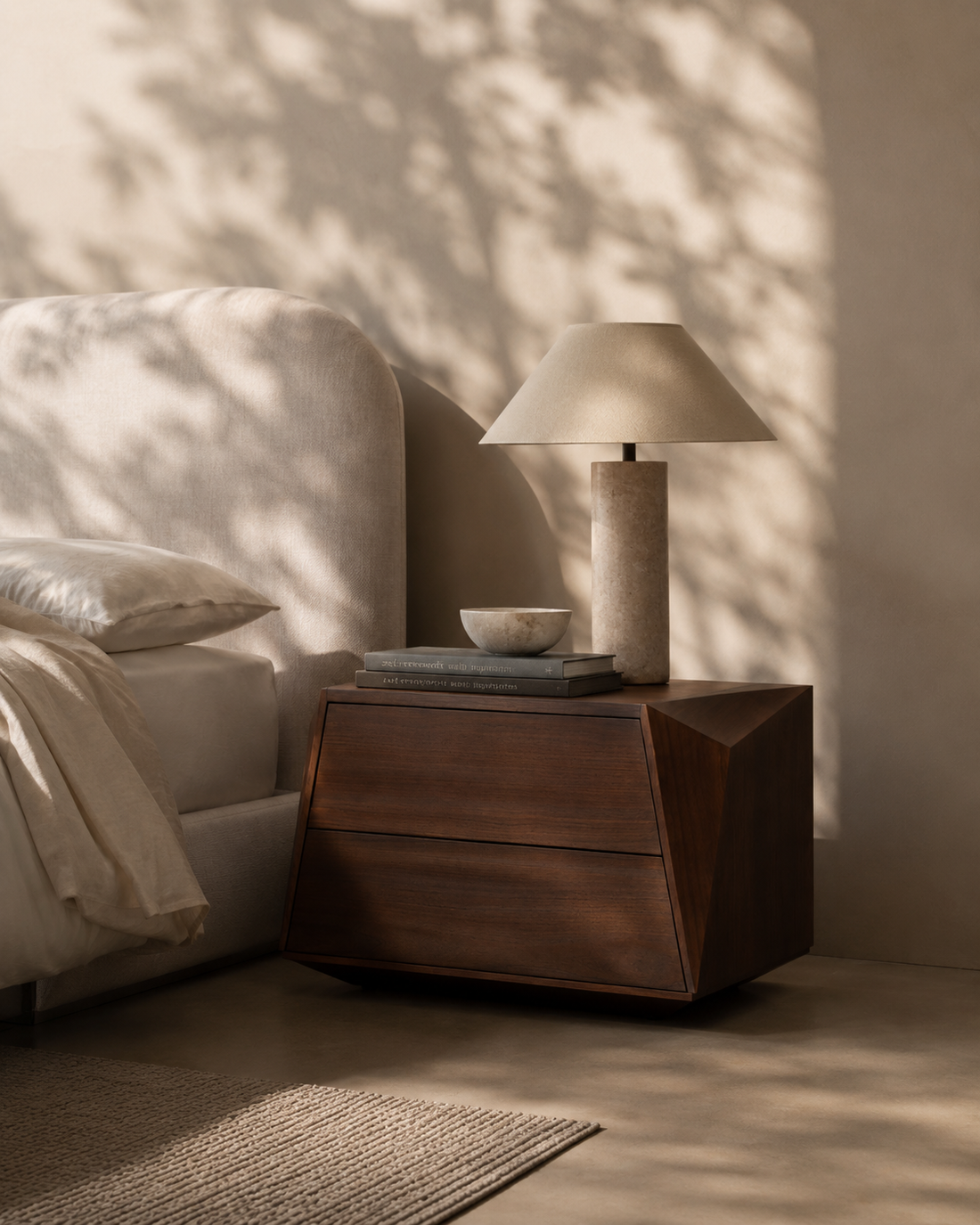 Madon Wide Bedside Table 700mm - Walnut