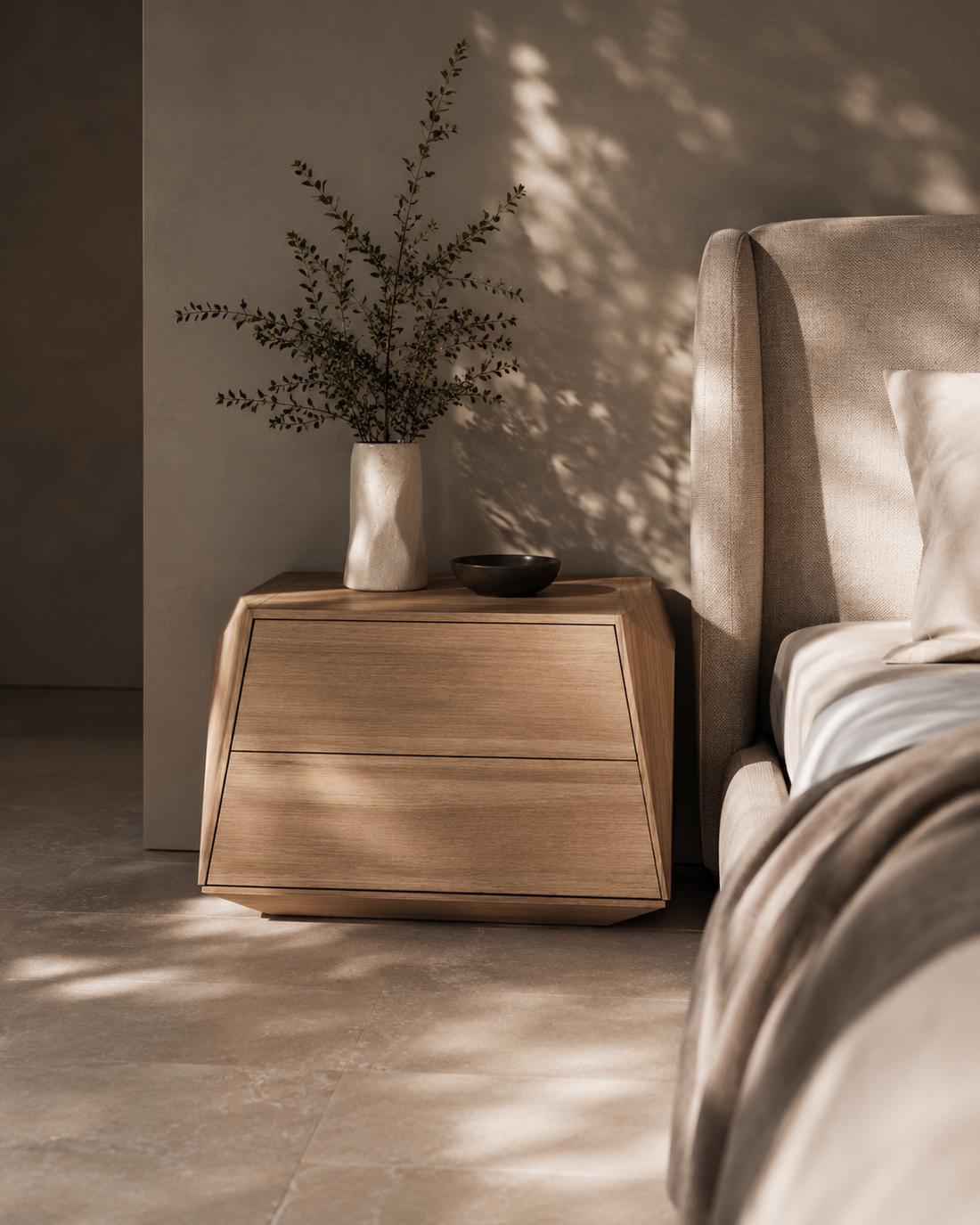 Madon Wide Bedside Table 700mm - Ash Oak