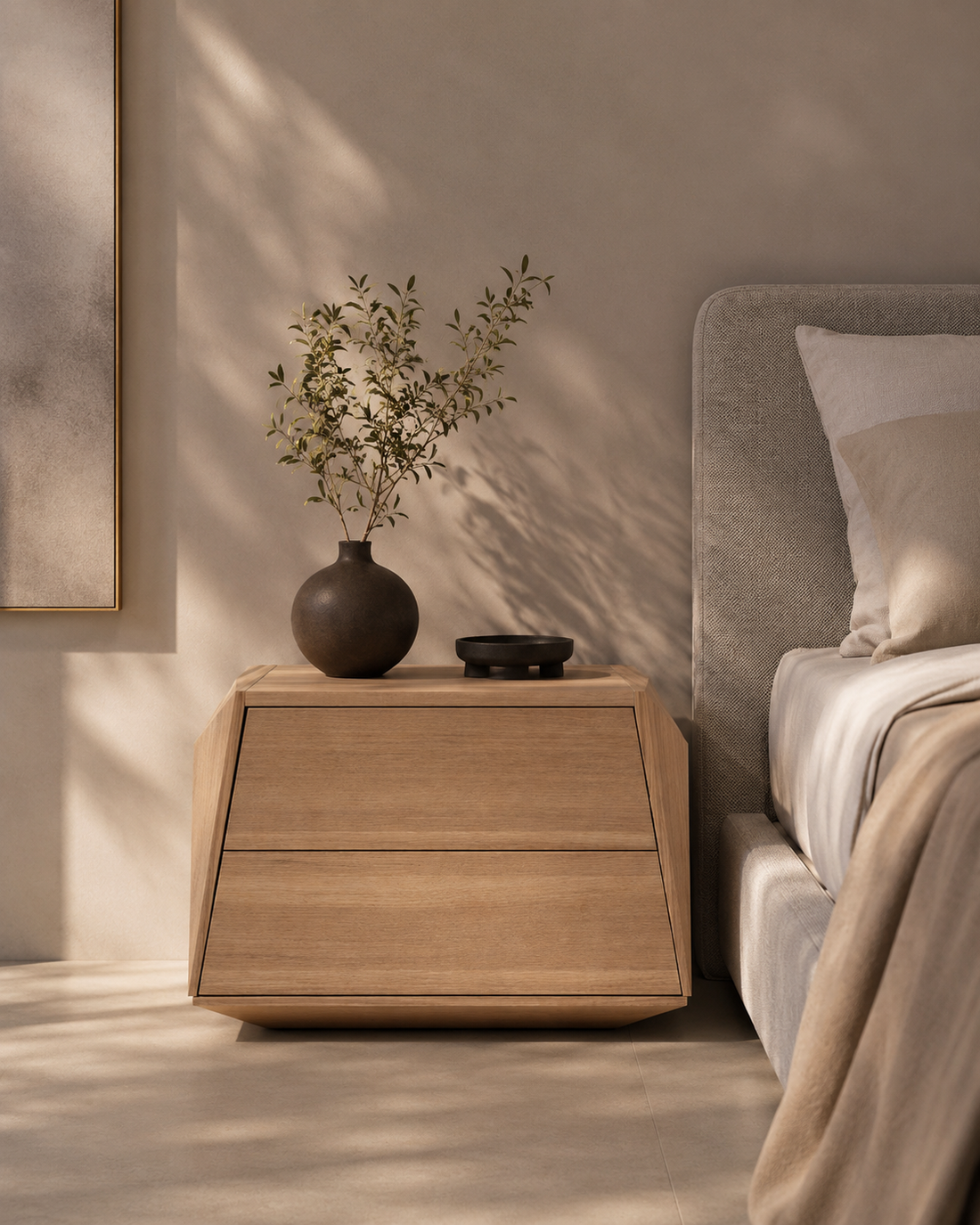 Madon Wide Bedside Table 700mm - Ash Oak