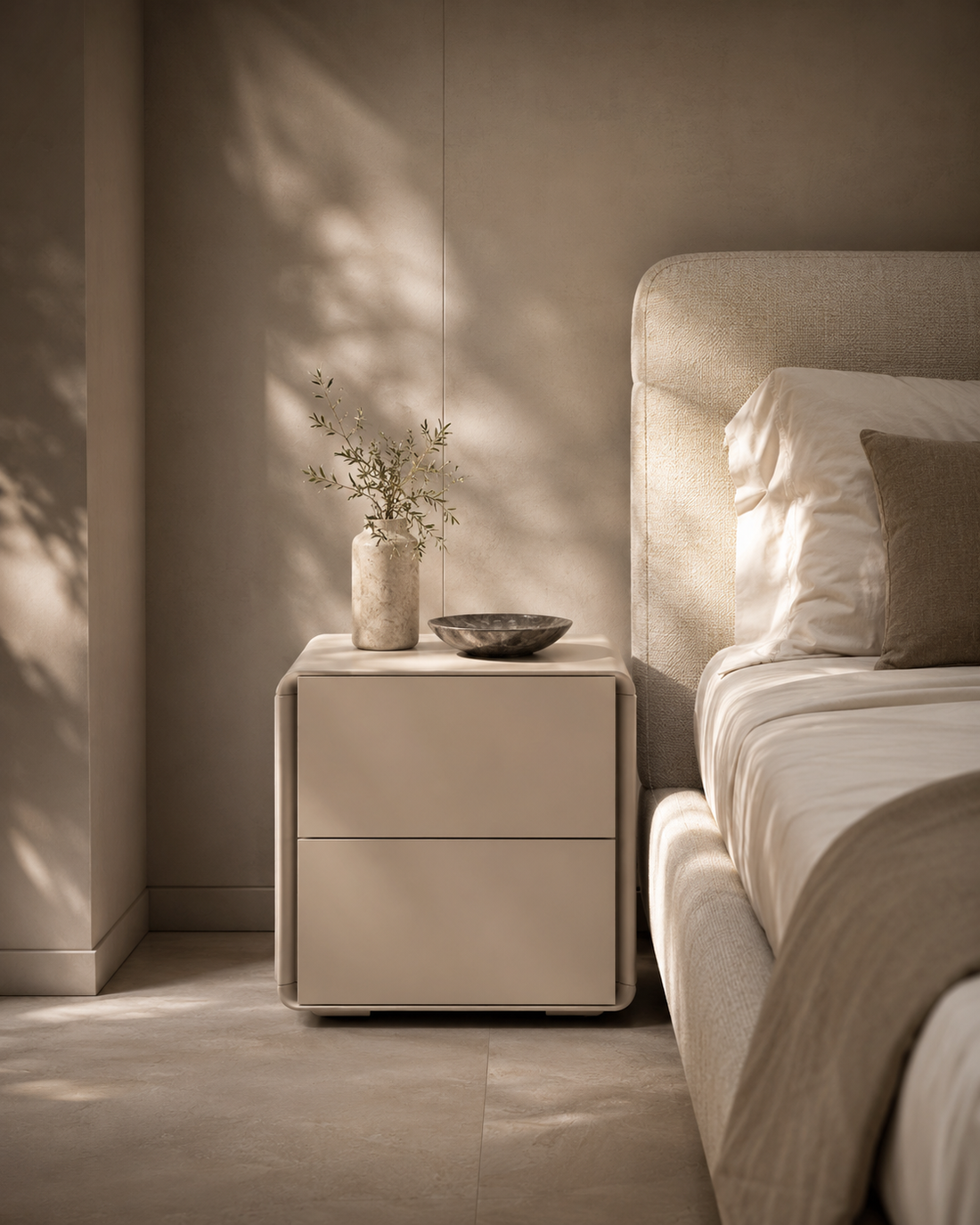 Kota Bedside Table - Matte Beige