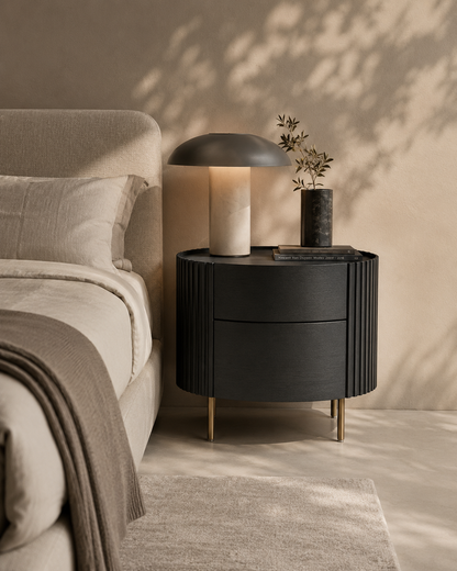 Lantine Bedside Table - Black Oak &amp; Brass