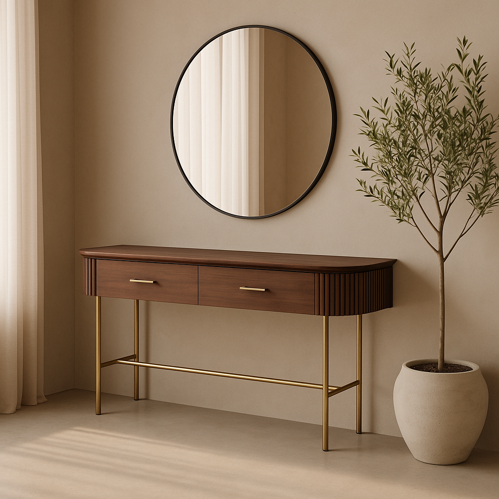 Lantine Console - Walnut &amp; Brass