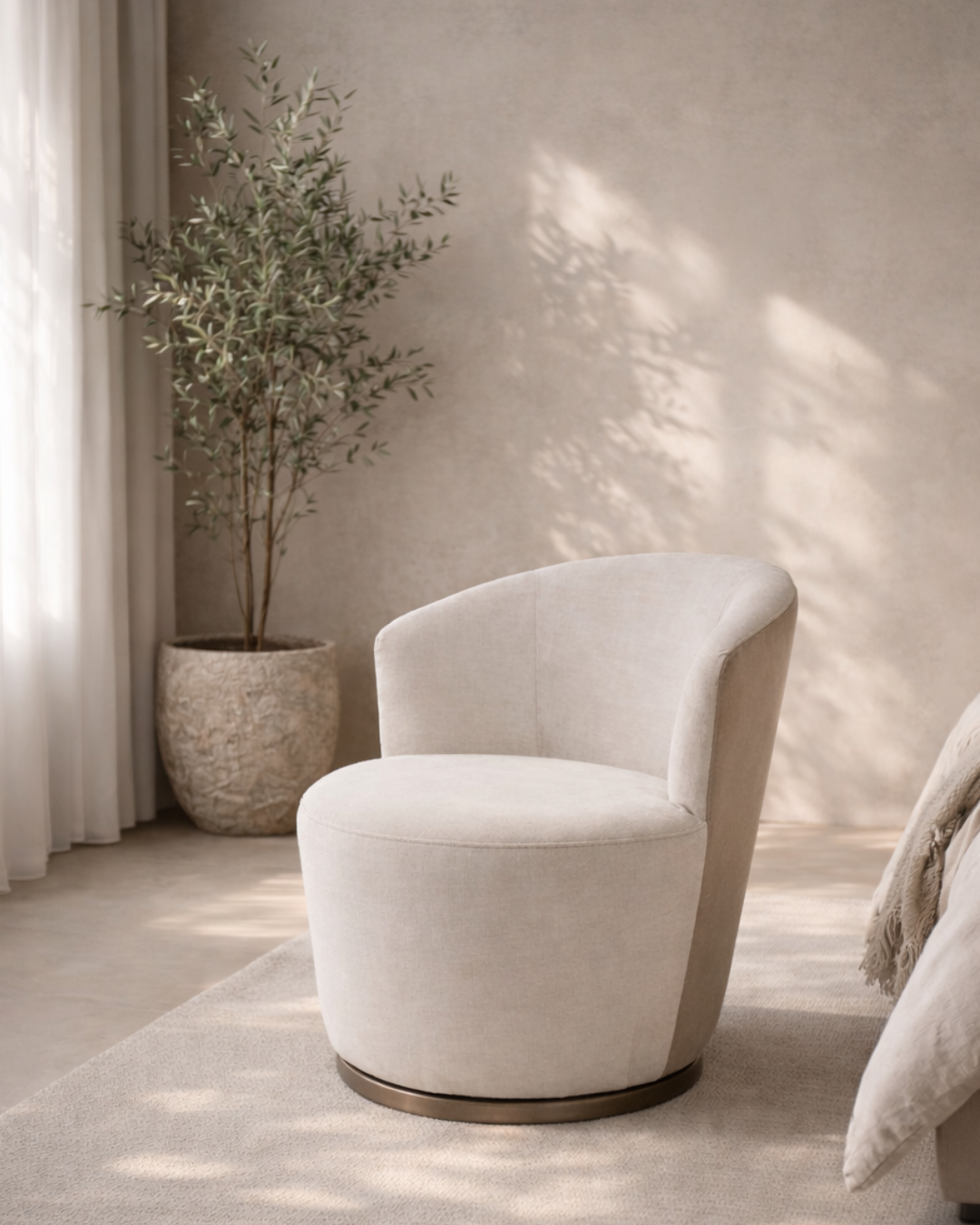 Derry Swivel Chair - Bella Velour Cream &amp; Taupe
