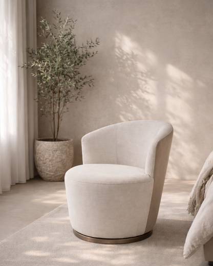 Derry Swivel Chair - Bella Velour Cream &amp; Taupe