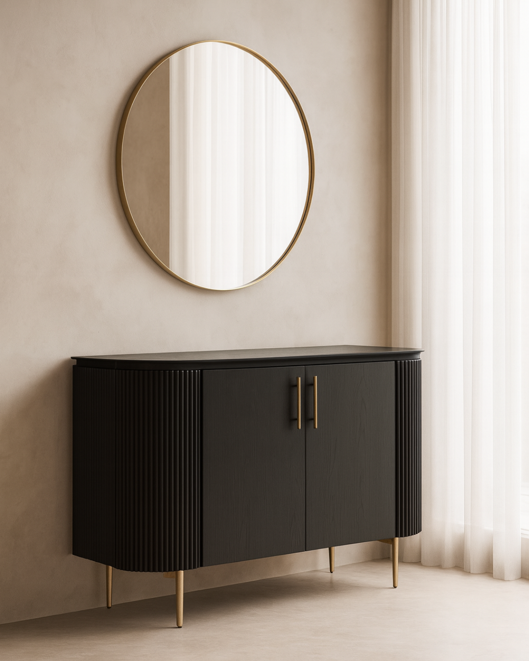 Lantine 2 Door Cabinet - Black Oak & Brass