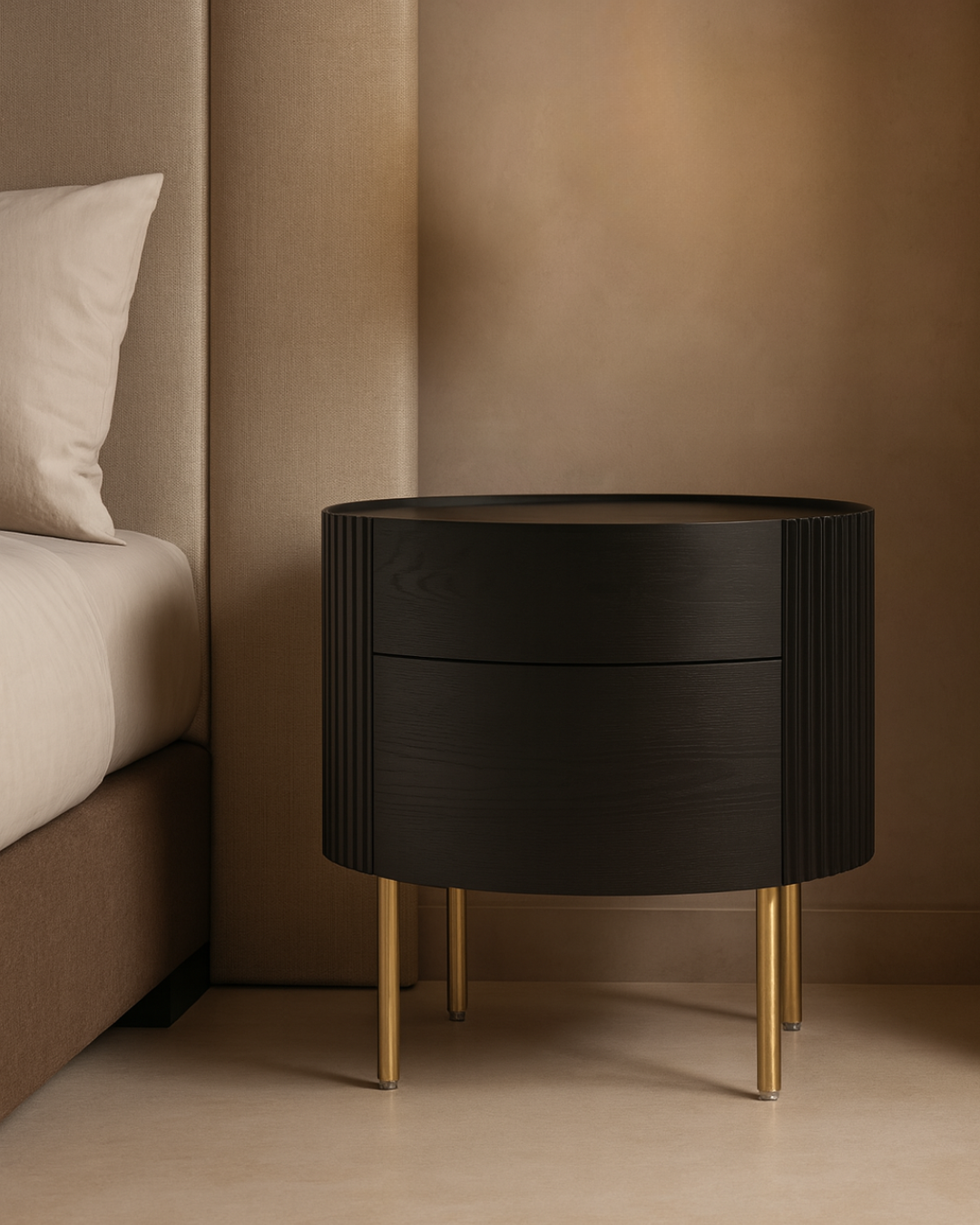 Lantine Bedside Table - Black Oak &amp; Brass