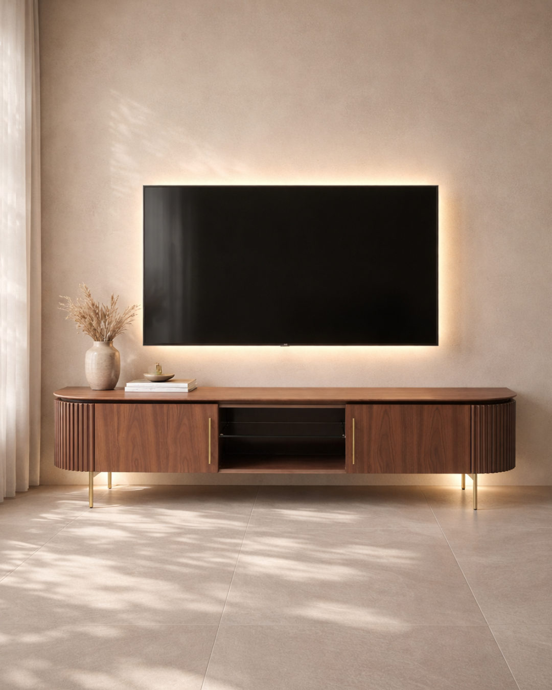 Lantine TV Unit - Walnut &amp; Brass