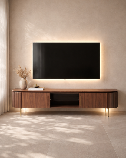 Lantine TV Unit - Walnut &amp; Brass