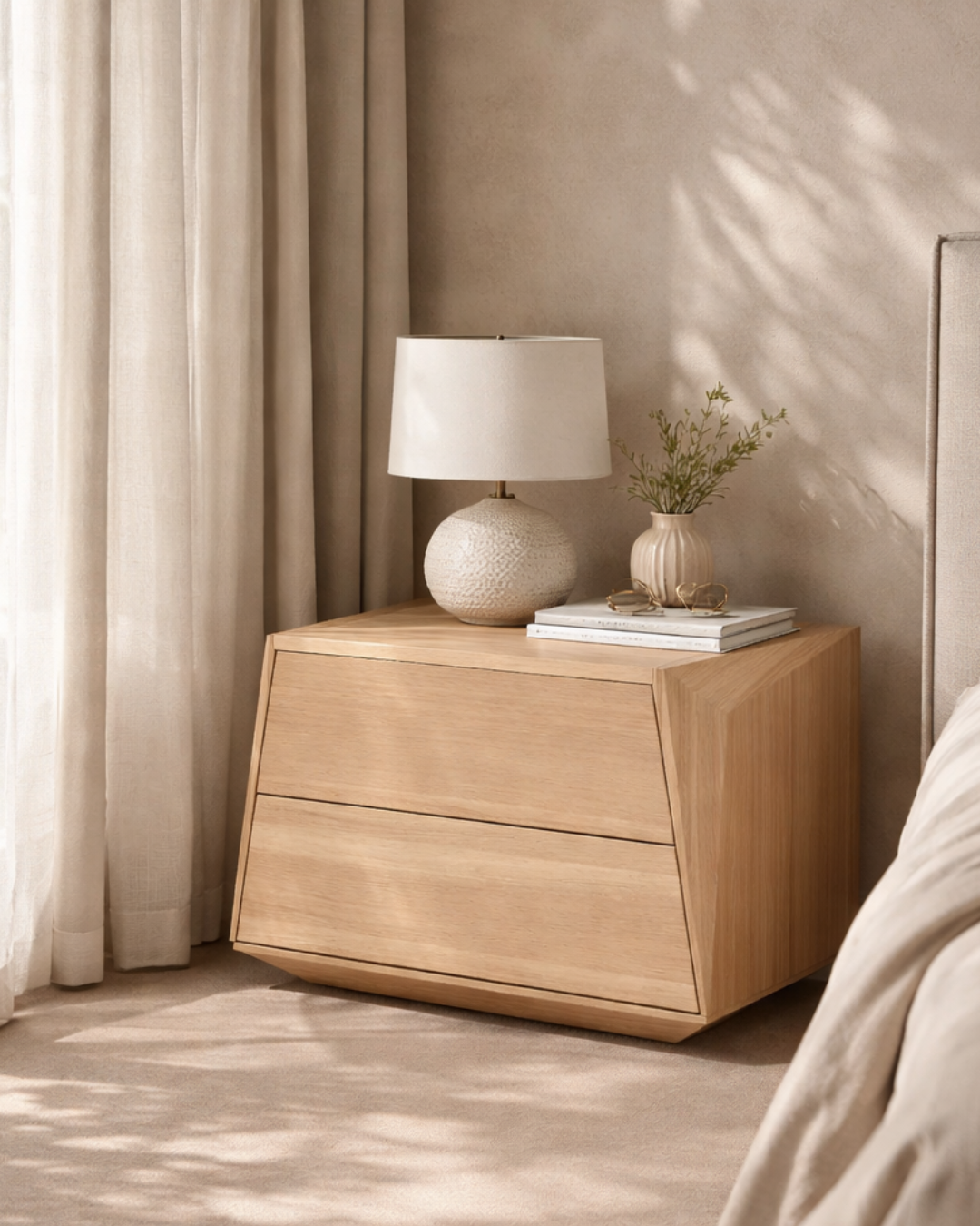 Madon Wide Bedside Table 700mm - Ash Oak