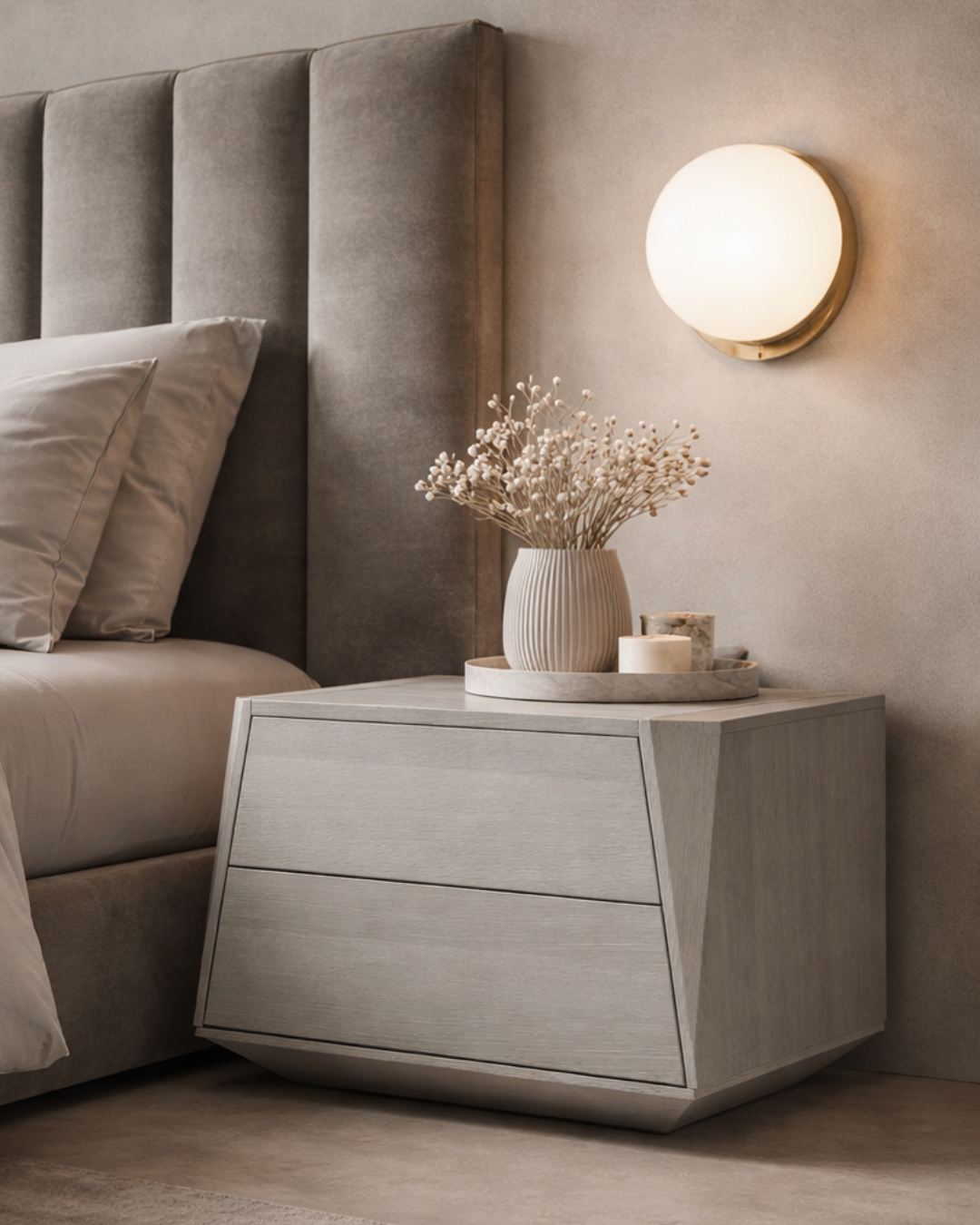 Madon Wide Bedside Table 700mm - Dark Grey Oak