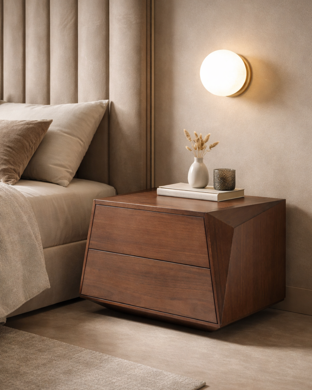 Madon Wide Bedside Table 700mm - Walnut