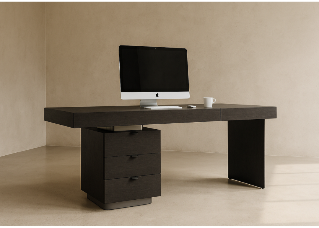 Oston Desk - Smoke Oak - Left Hand Drawers