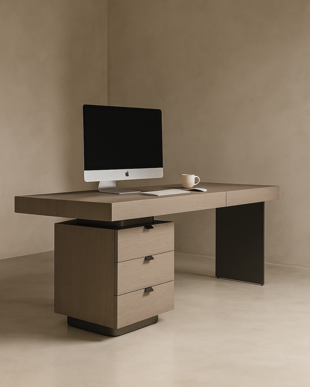 Oston Office Desk - Grey - Left Hand Drawers