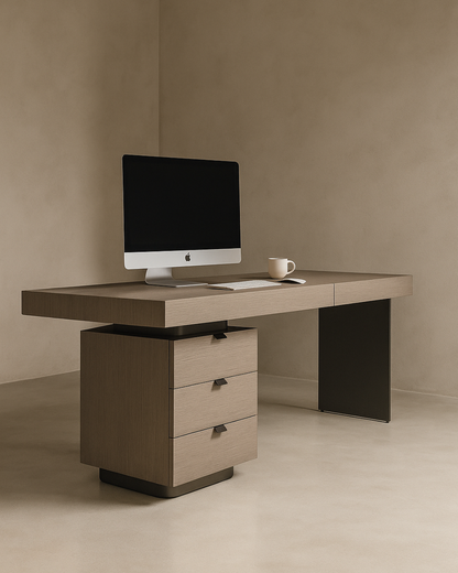 Oston Office Desk - Grey - Left Hand Drawers