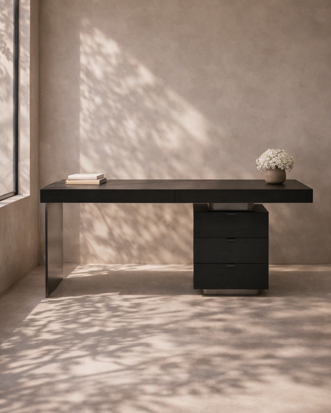 Oston Office Desk - Smoke Oak - Right Hand Drawers