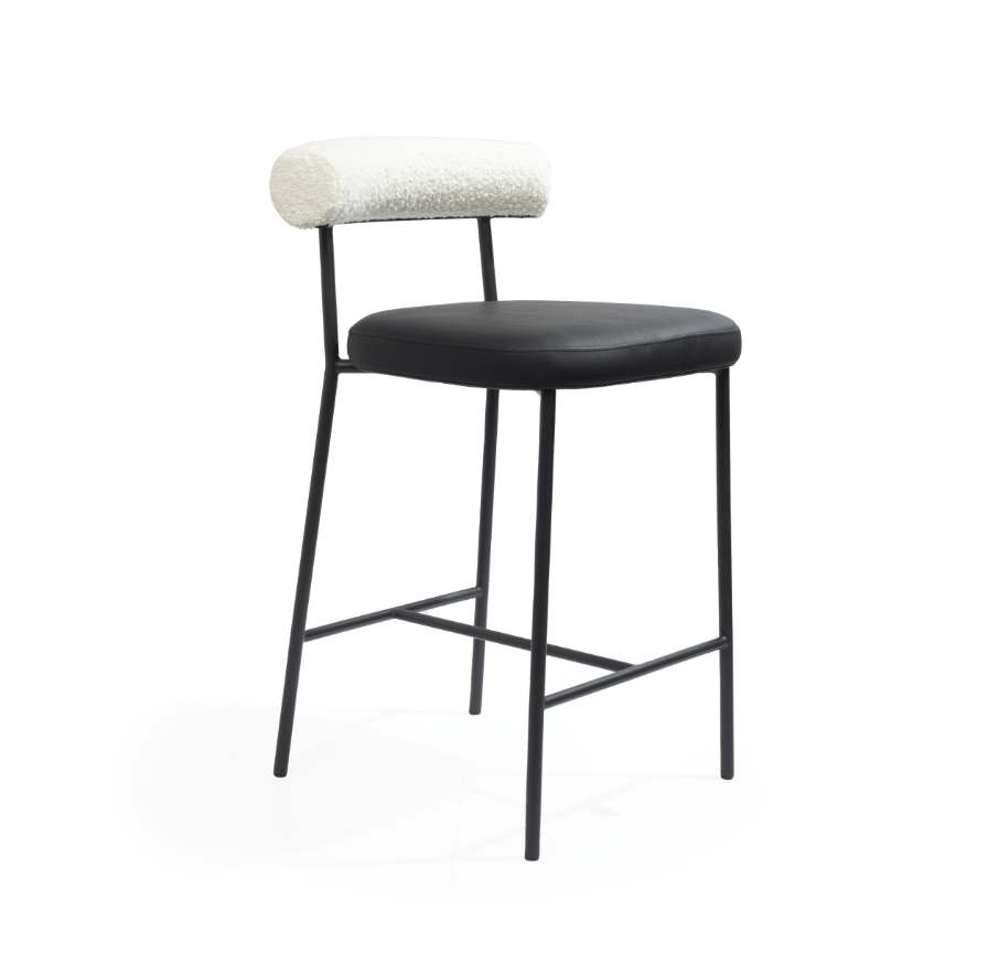 Alita Stool - Mustang Black & Chex Bouclé Polar