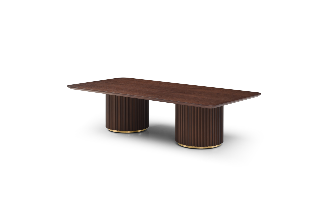 Lantine Coffee Table - Double Pedestal - Walnut &amp; Brass