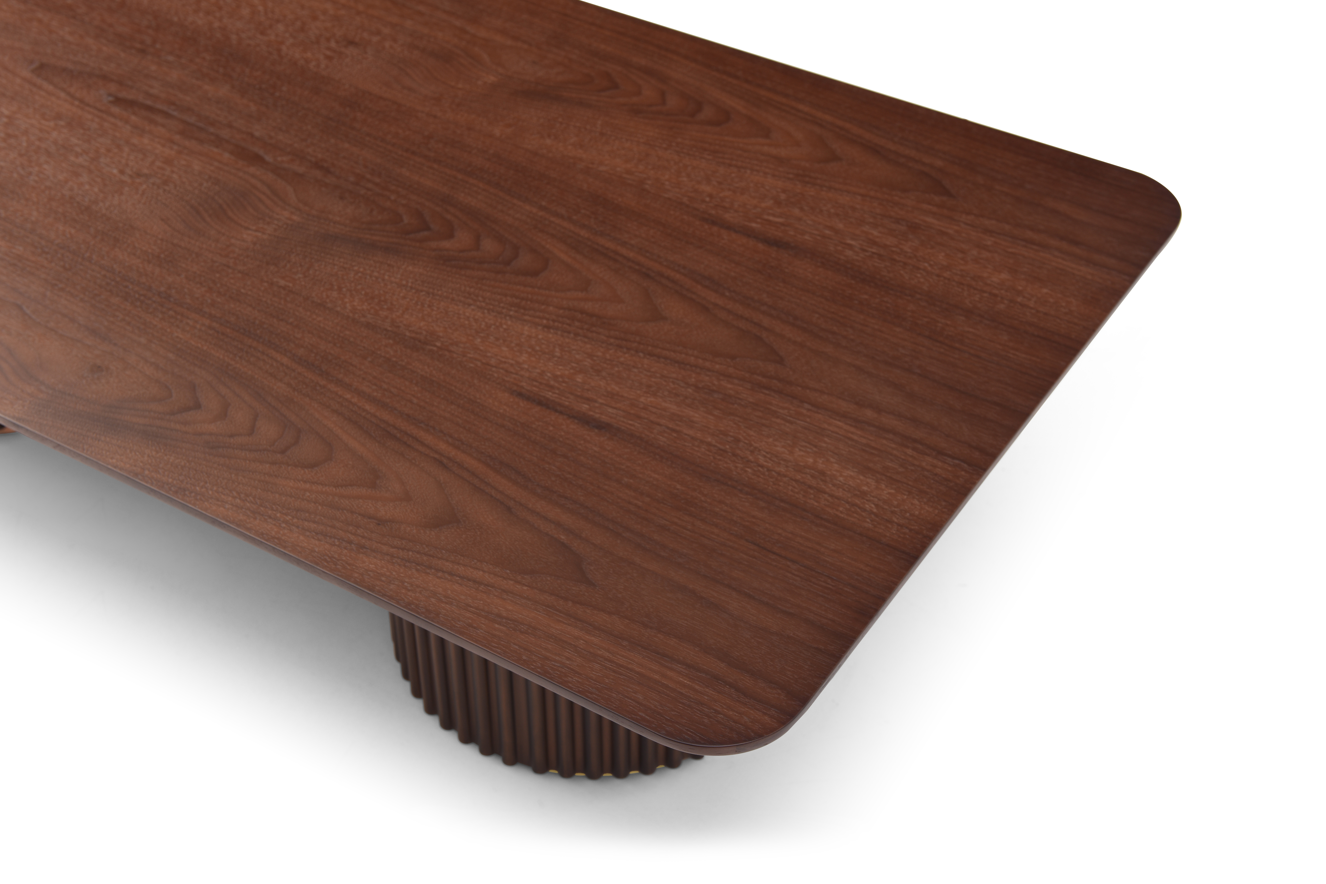 Lantine Coffee Table - Double Pedestal - Walnut &amp; Brass