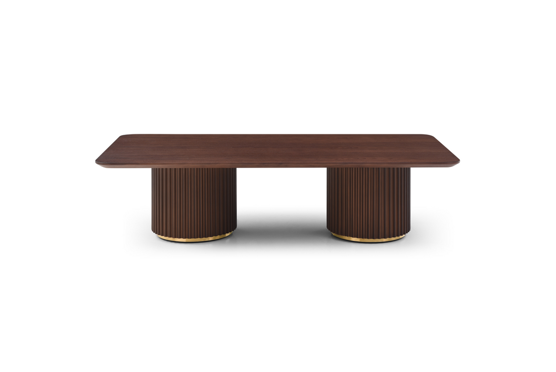 Lantine Coffee Table - Double Pedestal - Walnut & Brass