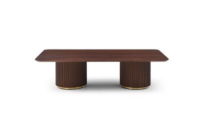 Lantine Coffee Table - Double Pedestal - Walnut &amp; Brass