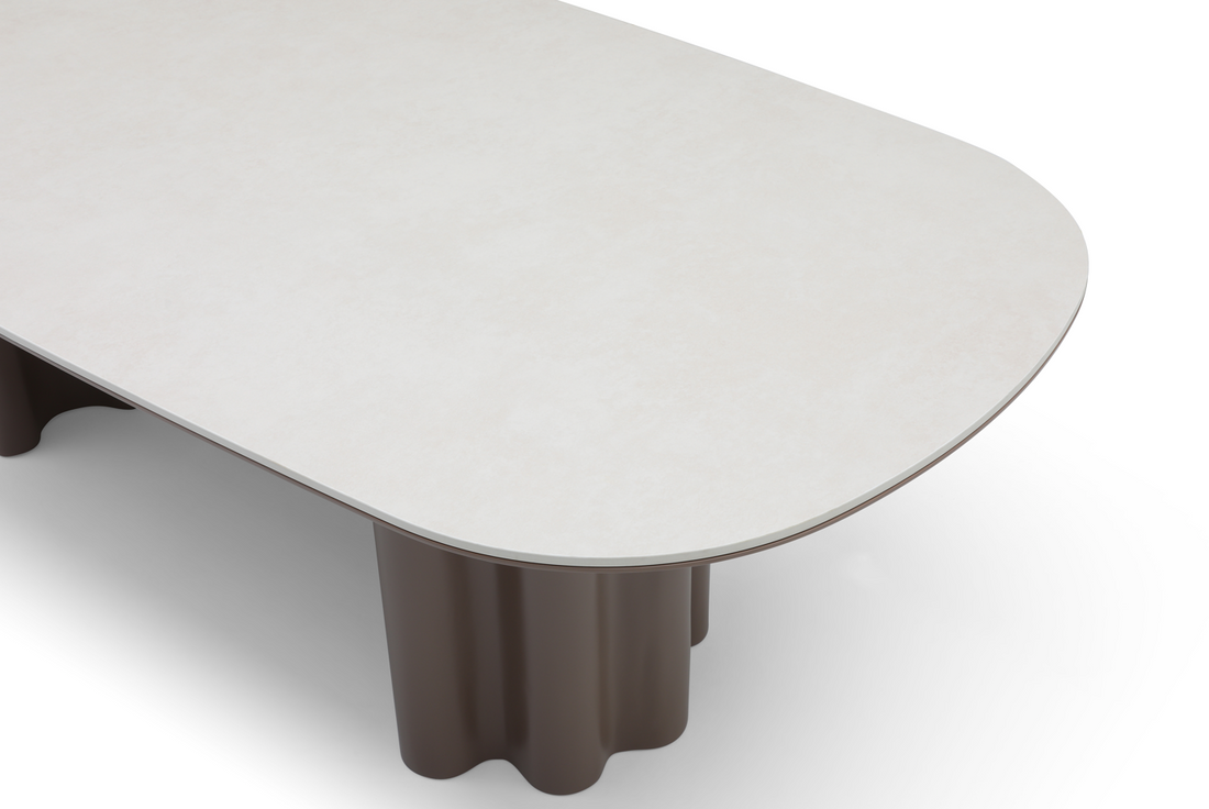 Moon Dining Table - 240 - Cocoa &amp; Cream Ceramic