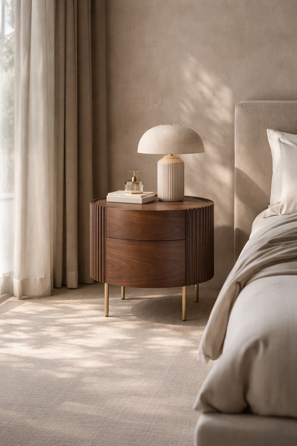 Lantine Bedside Table - Walnut &amp; Brass