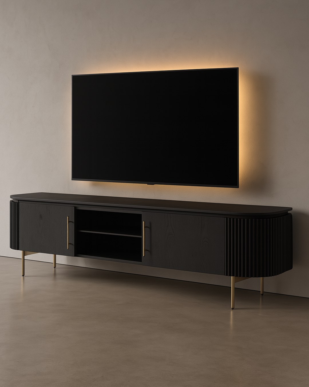 Lantine TV Unit - Black Oak &amp; Brass